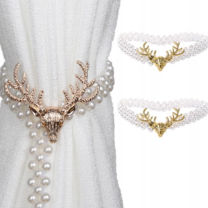 Eleganckie Podwiązki do Zasłon perla, zloty wzór jelenia 2 szt